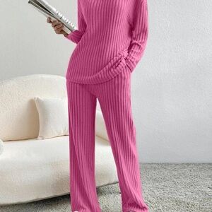 Pink Ribbed Knit Lounge Set